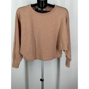 Lush Mocha Brown Ribbed Batwing Cropped Knit Top  Womens Size Small NWT
